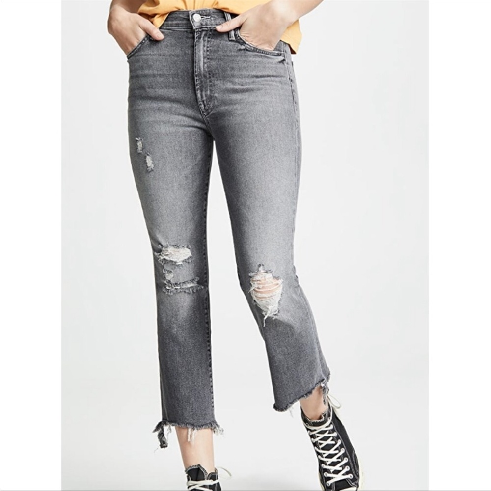 MOTHER Women's Grey Distressed Boot Cut Jeans